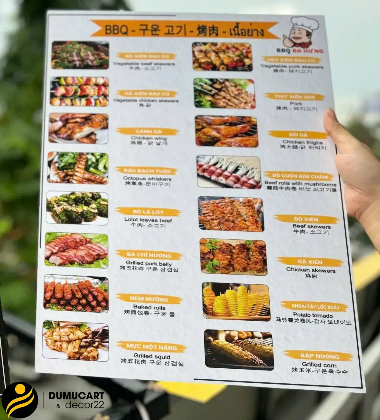 menu tờ nhựa cứng