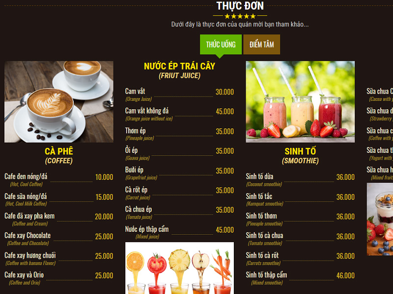 in menu quan cafe hien dai 1