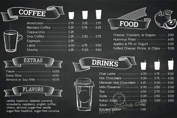 in menu quán cafe