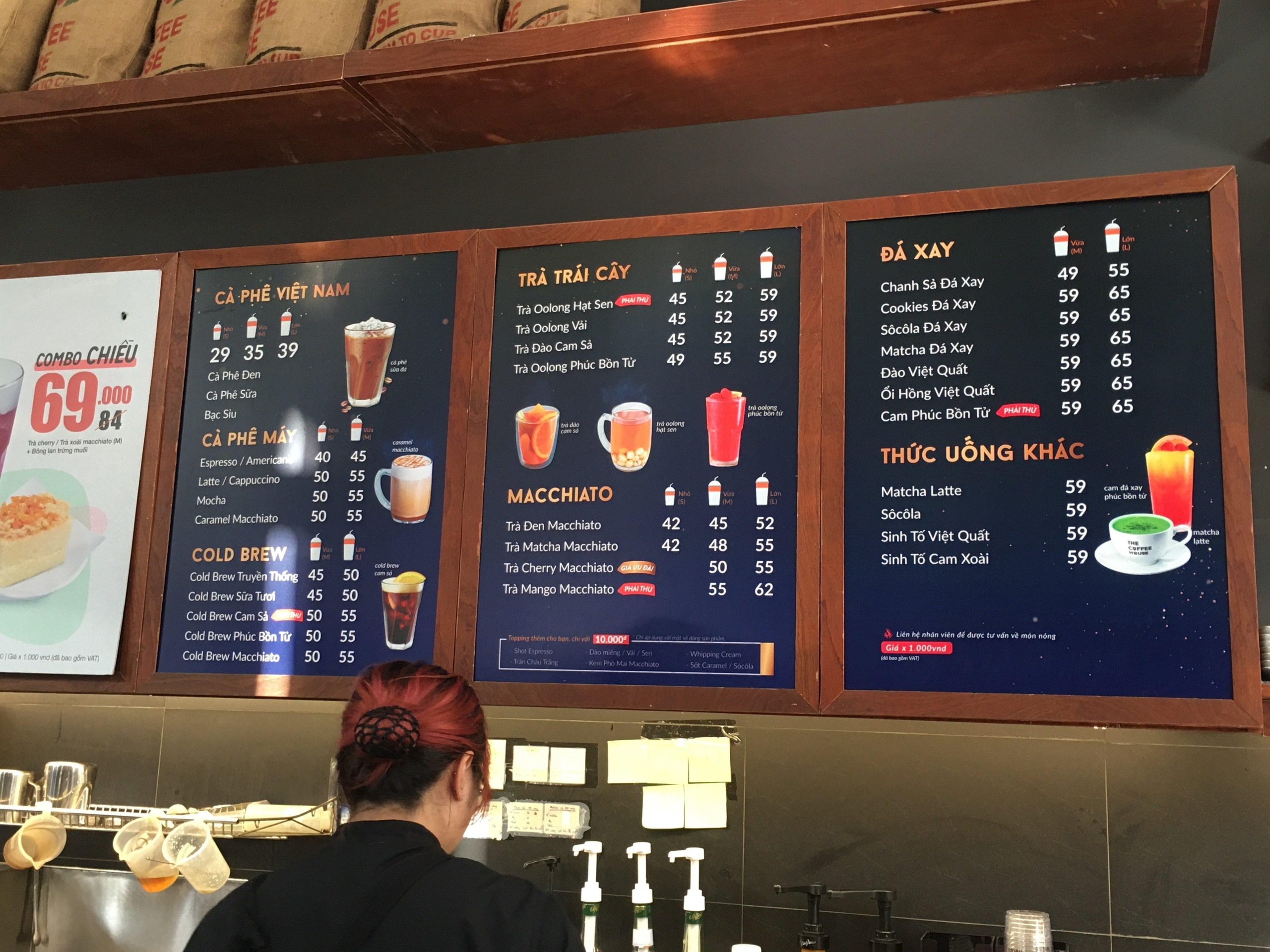 in menu quán cafe