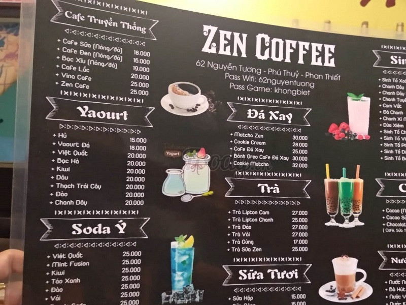 in menu quán cafe