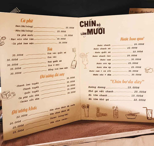 in menu quán cafe