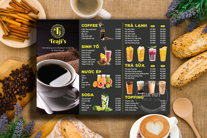 in menu quán cafe
