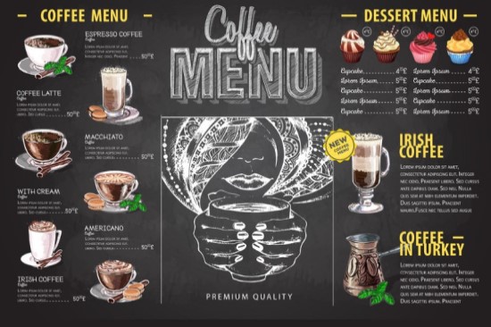 in menu quán cafe