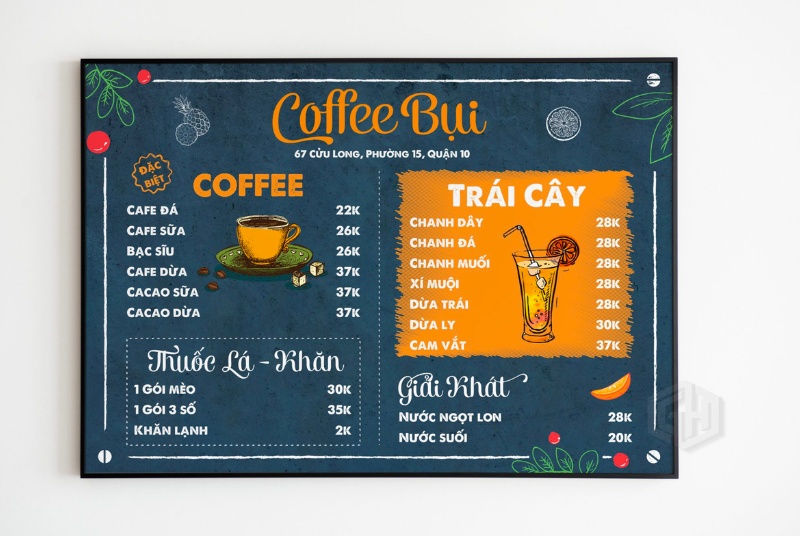in menu quán cafe