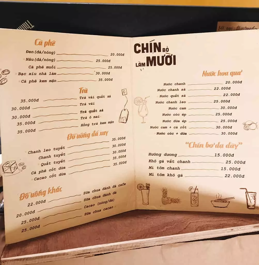 in menu quán cafe