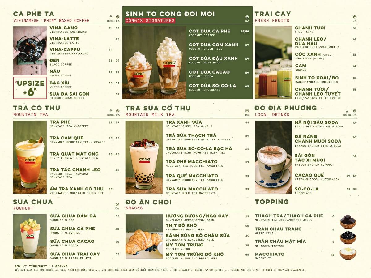 in menu quán cafe