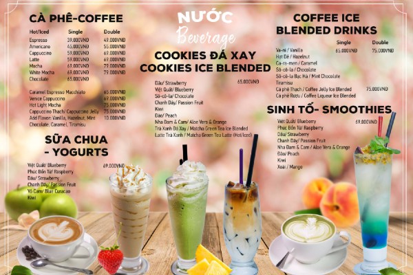 menu quan cafe sang trong