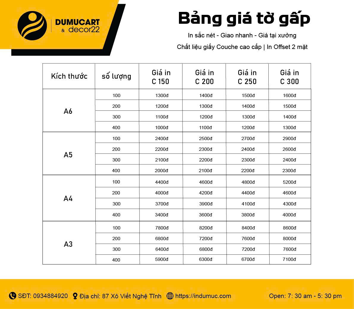 bản giá in tờ rơi in du mục art