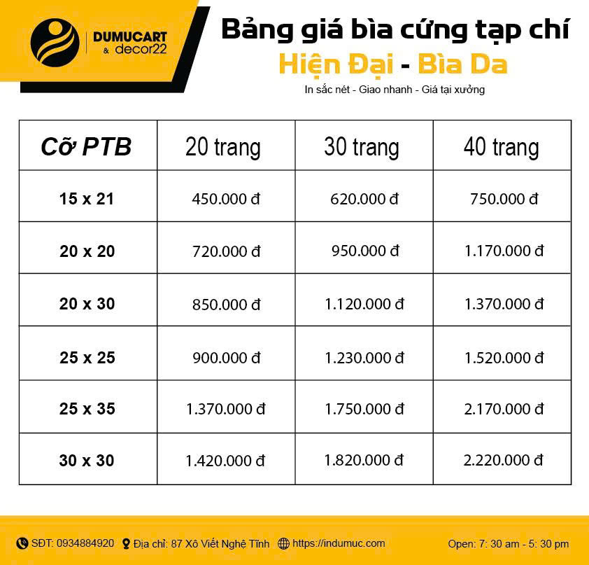 bảng giá photobook in du mục art