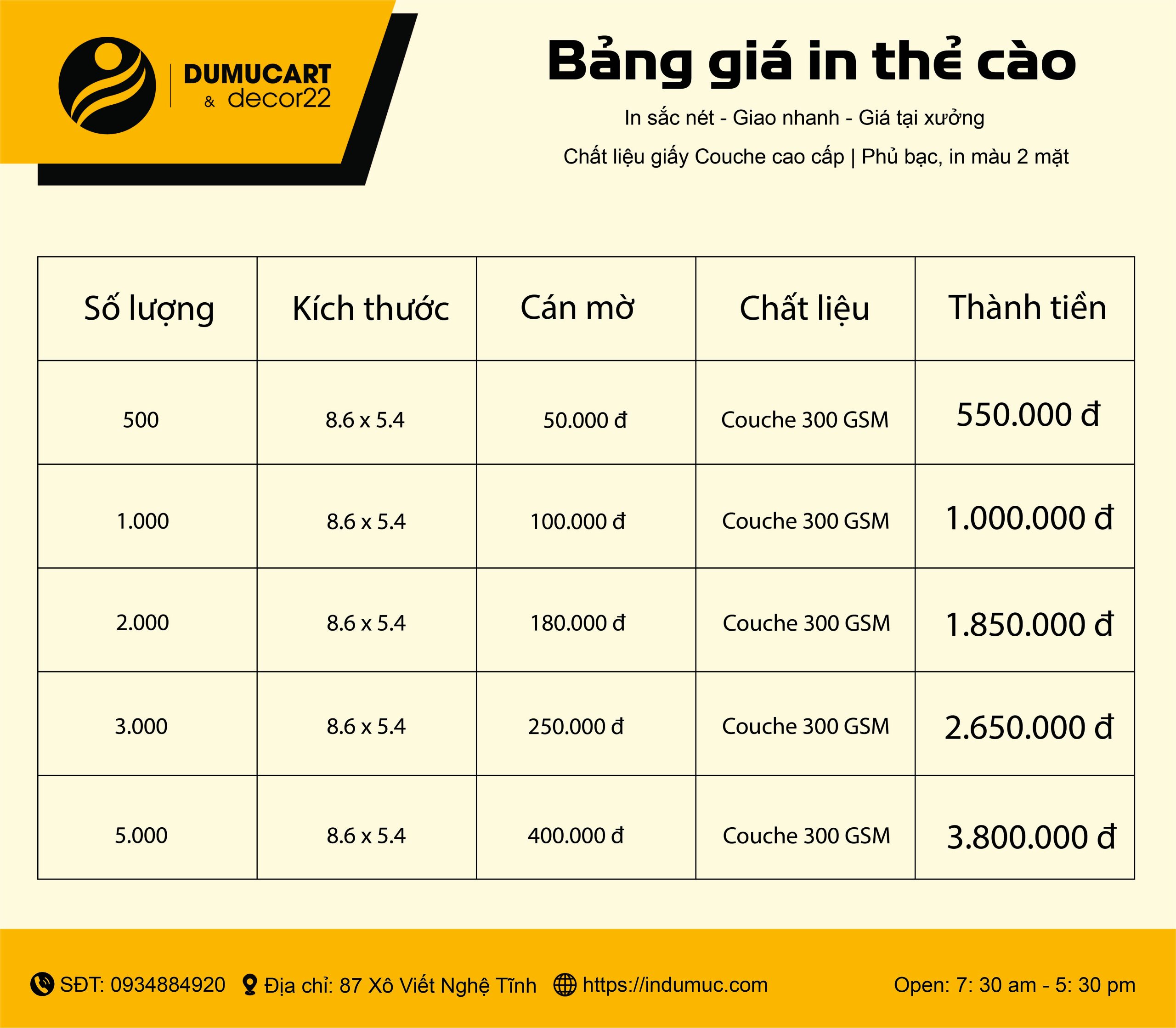 bảng giá in thẻ cào kích thước 8,6x5,4