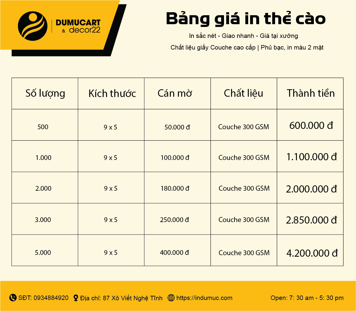 bảng giá in thẻ cào nhà in du mục art