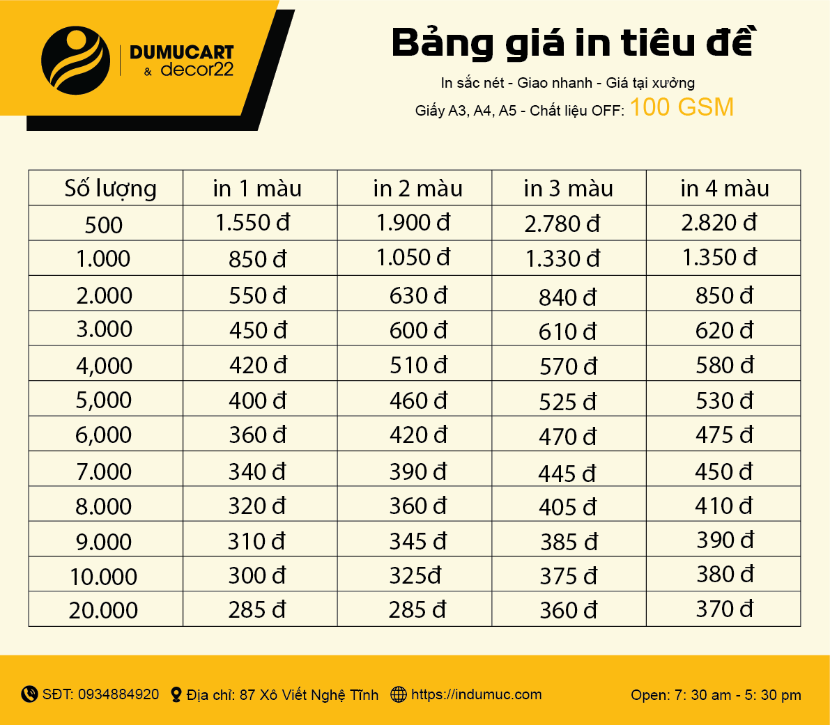báo giá in giấy tiêu đề