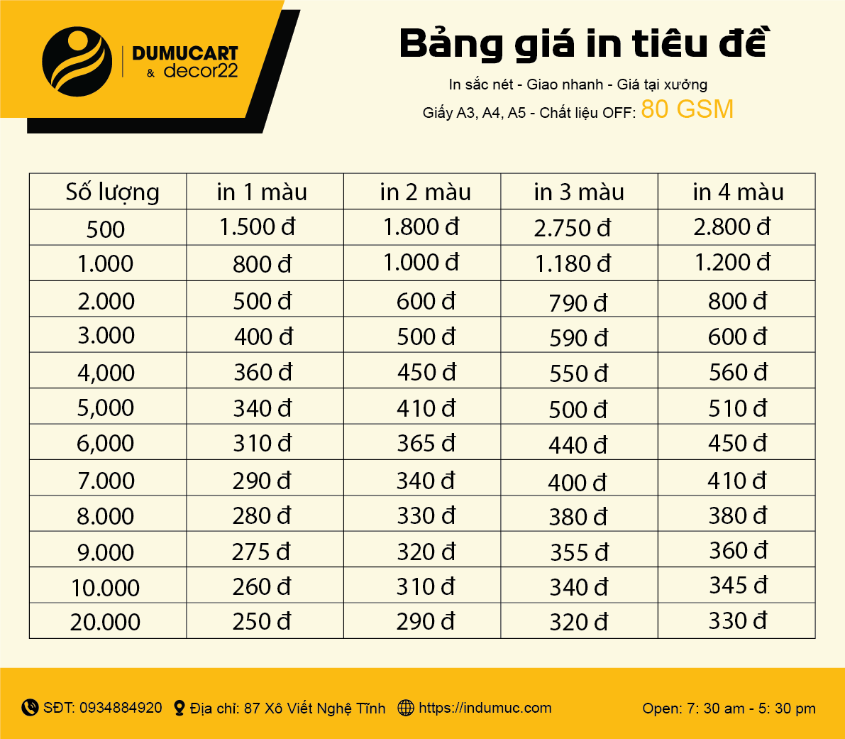 giá in giấy tiêu đề