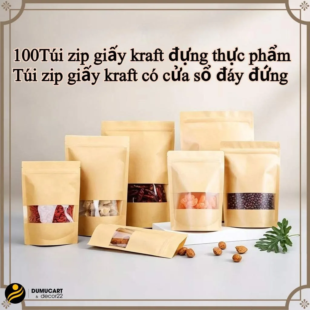túi zipper giấy kraft có cửa sổ