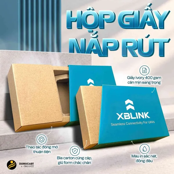 Case study in hộp giấy nắp rút XBLINK – Giải pháp bao bì cyan kết hợp carton kraft